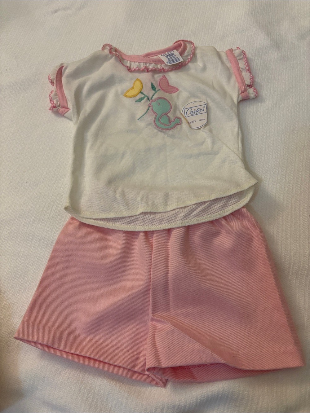 Vintage NWT Carter's White Top & Pink Shorts Baby Short Set